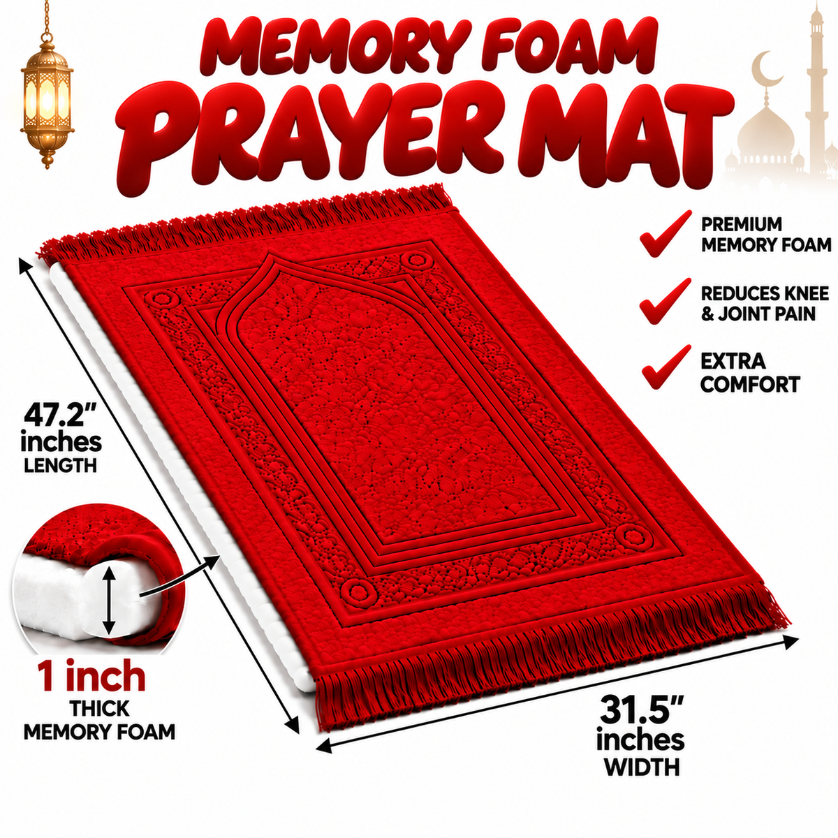 TAQWA ORTHOPEDIC MEMORY FOAM PRAYER MAT | FREE DELIVERY